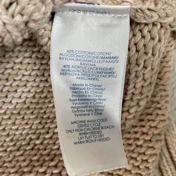 Chaps Women's Cable Knit Sweater M Beige Striped Cotton Blend - Picture 6 of 12